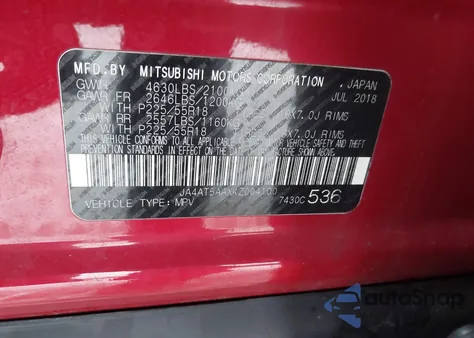 2019 Mitsubishi Eclipse Cross Se из США, поврежденный, VIN JA4AT5AAXKZ004100